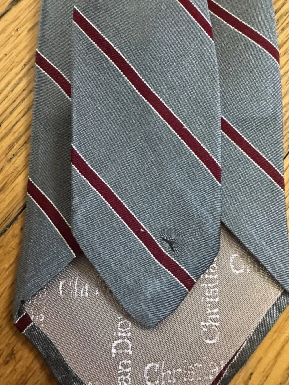 Vintage Dior Gray Tie with Burgundy Diagonal Stripes